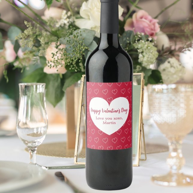 Red white hearts Valentine's Day Wine Label (Creator Uploaded)