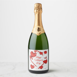 Red & White Hearts with Happy Valentine's Day Sparkling Wine Label