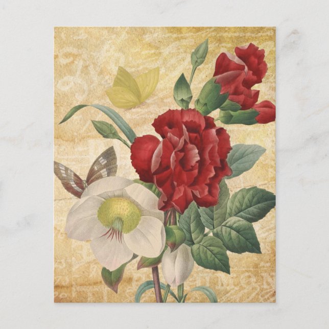 Red & White Hellebores Floral Scrapbook Paper (Front)