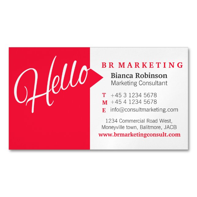 Red white hello speech quote business card (Front)