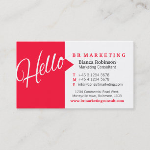 Red & white hello speech quote business card