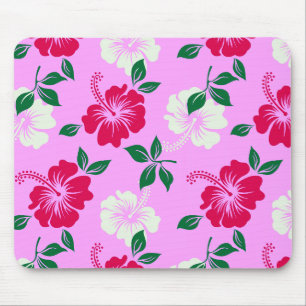 Red White Hibiscus Flower Pink Mouse Mat