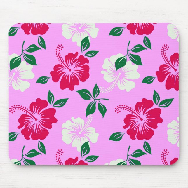 Red White Hibiscus Flower Pink Mouse Mat (Front)