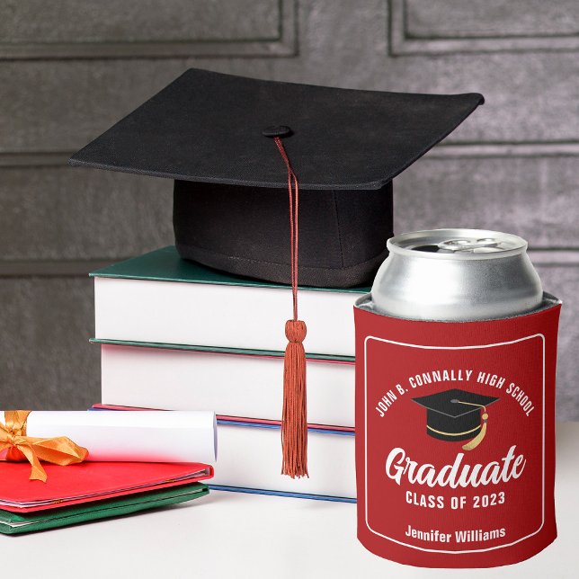 Red White High School Graduate Custom Graduation Can Cooler (Creator Uploaded)