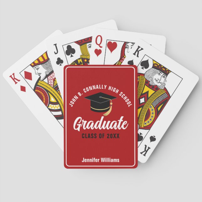 Red White High School Graduate Custom Graduation Playing Cards (Back)