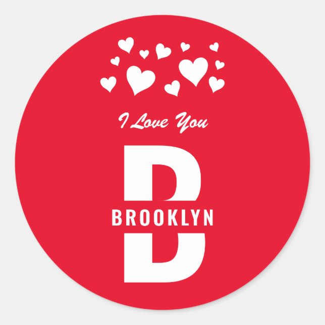 Red White Hipster Monogram Happy Valentine's Day Classic Round Sticker (Front)