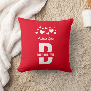 Red White Hipster Monogram Happy Valentine's Day Cushion