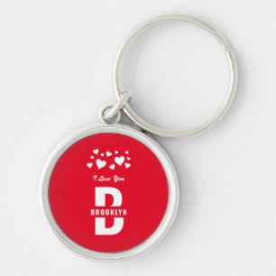 Red White Hipster Monogram Happy Valentine's Day Key Ring