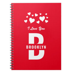 Red White Hipster Monogram Happy Valentine's Day Notebook