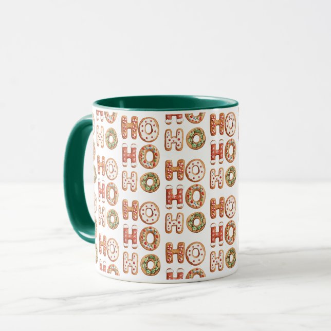 Red White Ho Ho Ho Gingerbread Cookie Christmas Mug (Front Left)