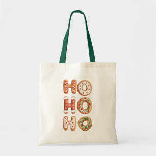 Red White Ho Ho Ho Gingerbread Cookie Christmas Tote Bag