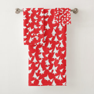 Red White Holiday Trees  Bath Towel Set