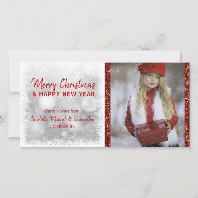 RED White Holidays Christmas / New Year | PHOTO Holiday Card (Front)