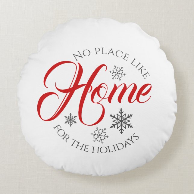 Red & White Home for the Holidays Round Pillow (Front)
