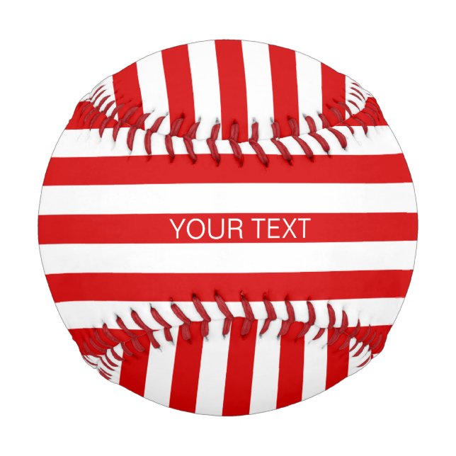 Red White Horizontal Preppy Stripe Name Monogram Baseball (Front)