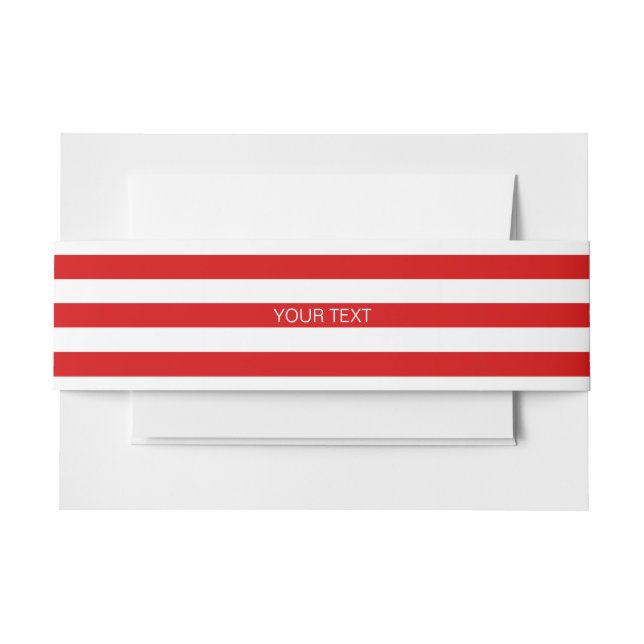 Red White Horizontal Preppy Stripe Name Monogram Invitation Belly Band (Front Example)