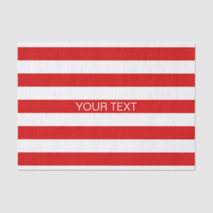 Red White Horizontal Preppy Stripe Name Monogram Tissue Paper