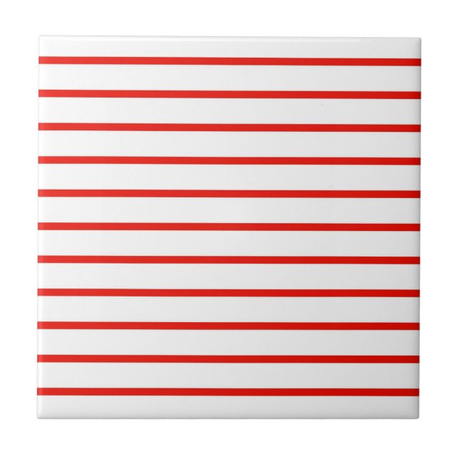Red White Horizontal Stripe Pattern Tile (Front)