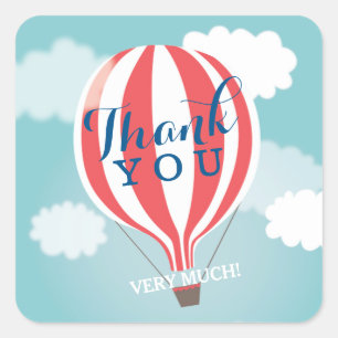 Red White Hot Air Balloon Thank You Stickers