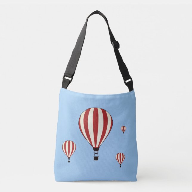 Red & white hot air balloons on sky blue crossbody bag (Front)