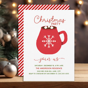Red White Hot Cocoa Christmas Party Invitation