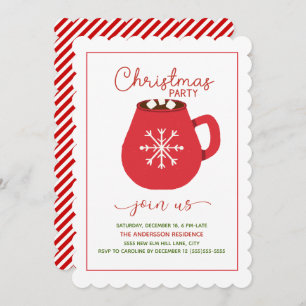 Red White Hot Cocoa Scalloped Christmas Party Invitation