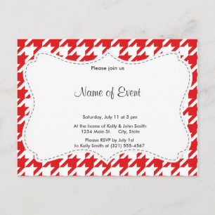 Red & White Houndstooth Pattern Invitation Postcard