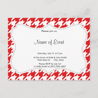 Red & White Houndstooth Pattern Invitation Postcard