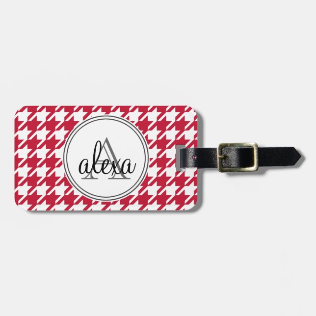 Red White Houndstooth Personalised Luggage Tag (Front Horizontal)