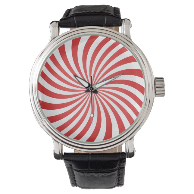 Red & White Hypnotic Stripes Watch  (Front)