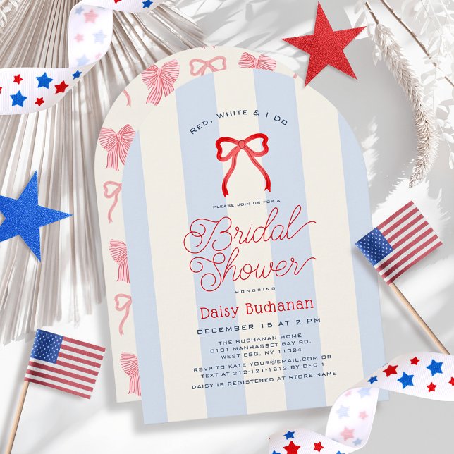 Red White & I Do Bow Blue Stripes Bridal Shower Invitation (Creator Uploaded)