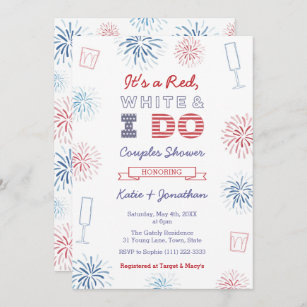 Red White & I Do Couples Wedding Shower Party Invitation