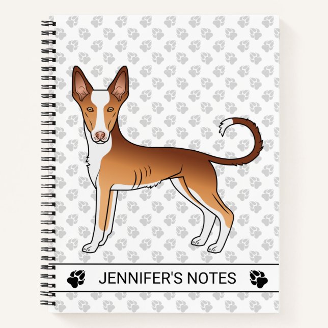 Red & White Ibizan Hound Smooth Coat Dog With Text Notebook (Front)