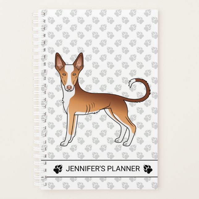 Red & White Ibizan Hound Smooth Coat Dog With Text Planner (Front)