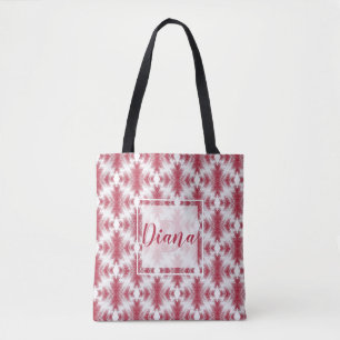 red white ikat geometric ethnic stylish tote bag