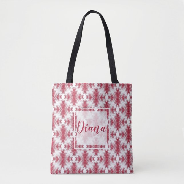 red white ikat geometric ethnic stylish tote bag (Front)