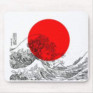 Red White Illustration Wave Mouse Mat