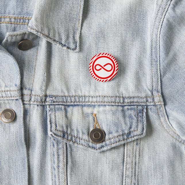 Red White Infinity Knot Autism Warning 3 Cm Round Badge (In Situ)