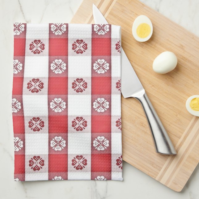 Red White Italian Tablecloth Print Tea Towel (Quarter Fold)