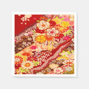 Red White Japanese Kimono Floral Decoupage Paper Napkin