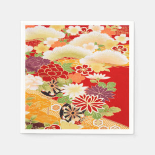 Red White Japanese Kimono Floral Decoupage Paper Napkin