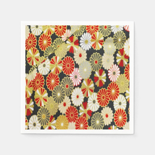 Red White Japanese Kimono Floral Decoupage Paper Napkin (Front)