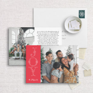 Red & White Joy Calligraphy Photo Christmas Card
