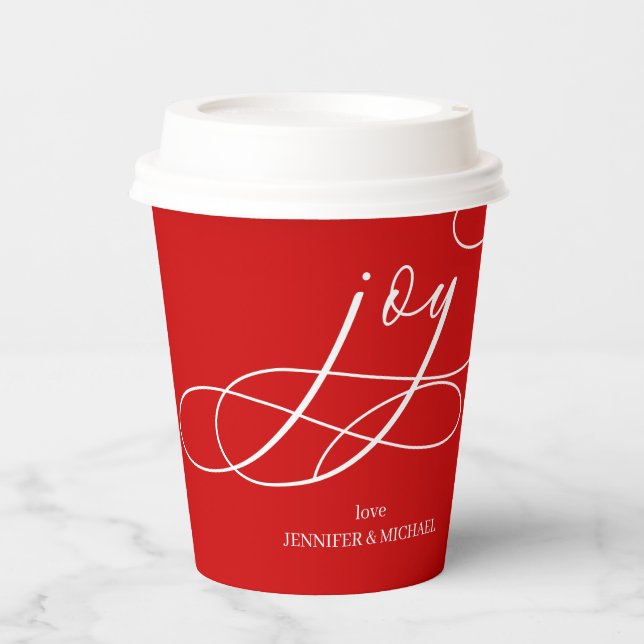 Red White Joy Christmas Paper Cups (Front)