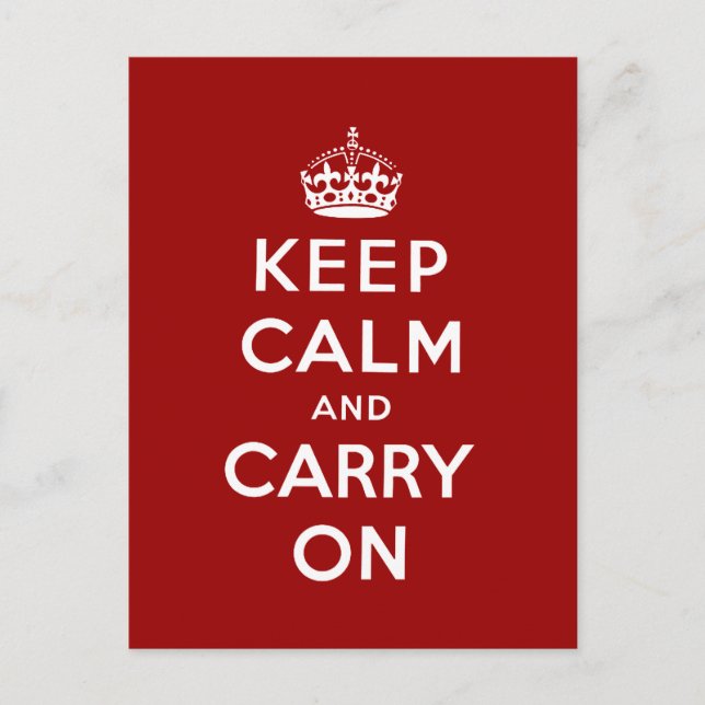 Red White Keep Calm and Carry On Postcard (Front)
