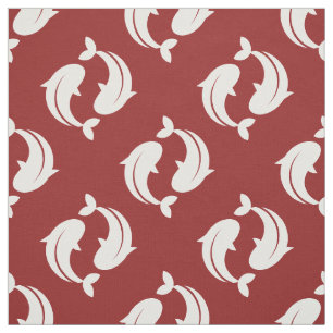 Red white Koi Fish oriental pattern fabric