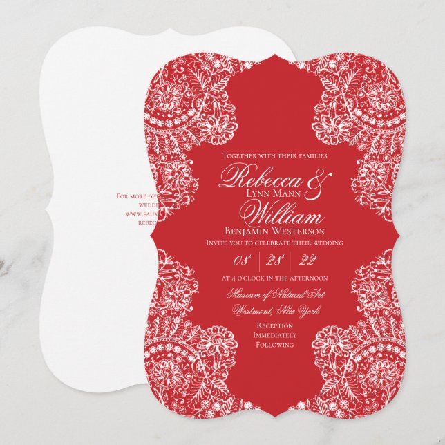 Red White Lace Elegant Wedding Invitation (Front/Back)