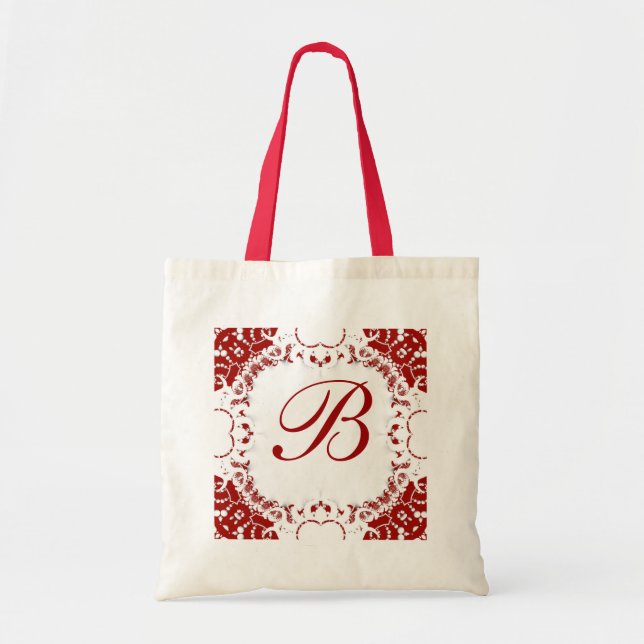 Red White Lace Monogram Bag (Front)