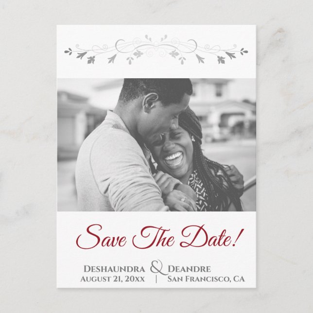 Red & White Lacy Border Wedding Save the Date Holiday Postcard (Front)