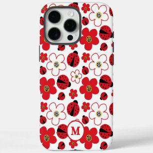 Red White Ladybug Floral Monogram Pattern iPhone 16 Pro Max Case